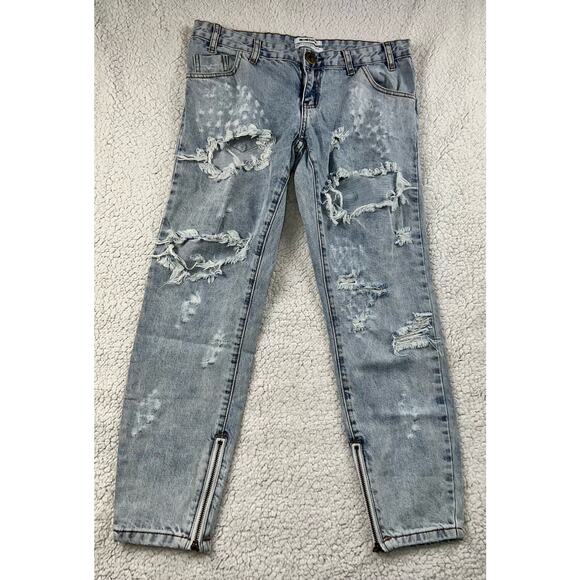 One teaspoon Trashed freebirds jeans - low rise skinny leg distressed - sz 28 - Picture 1 of 11